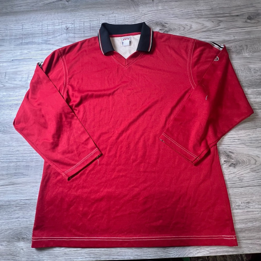 Unionbay Polo Shirt Mens Large Red Long Sleeve V-Neck Striped Y2K Sporty M68‎